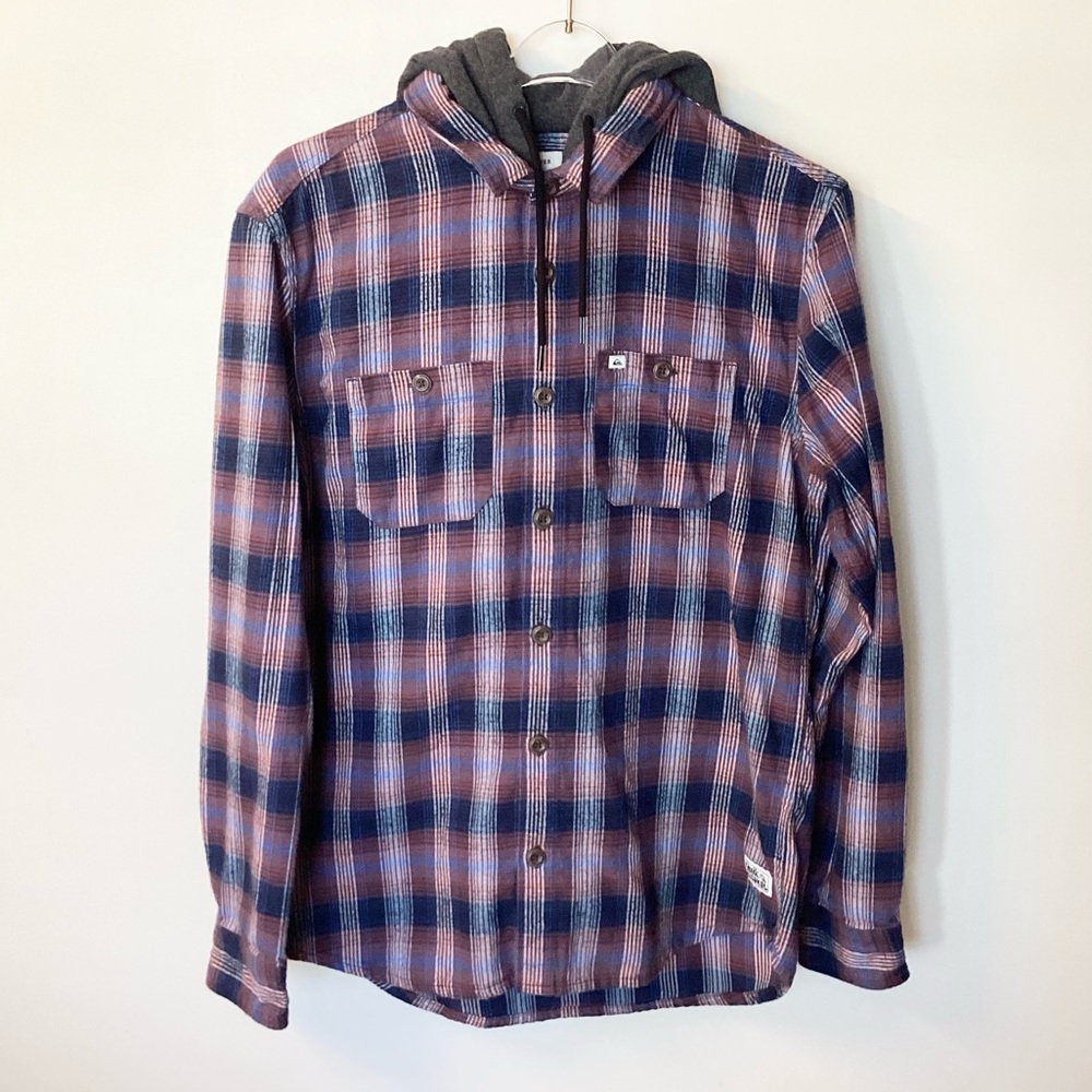 Quiksilver Old Loggers Long Sleeve Hooded Plaid Flannel - Blue/Rust/White - S